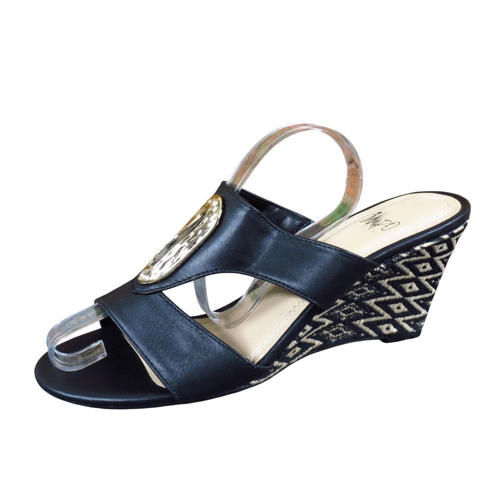 Impo Valmira Women Wedge Sandals Size 8.5 M Dressy Summer Black Gold Hardware
